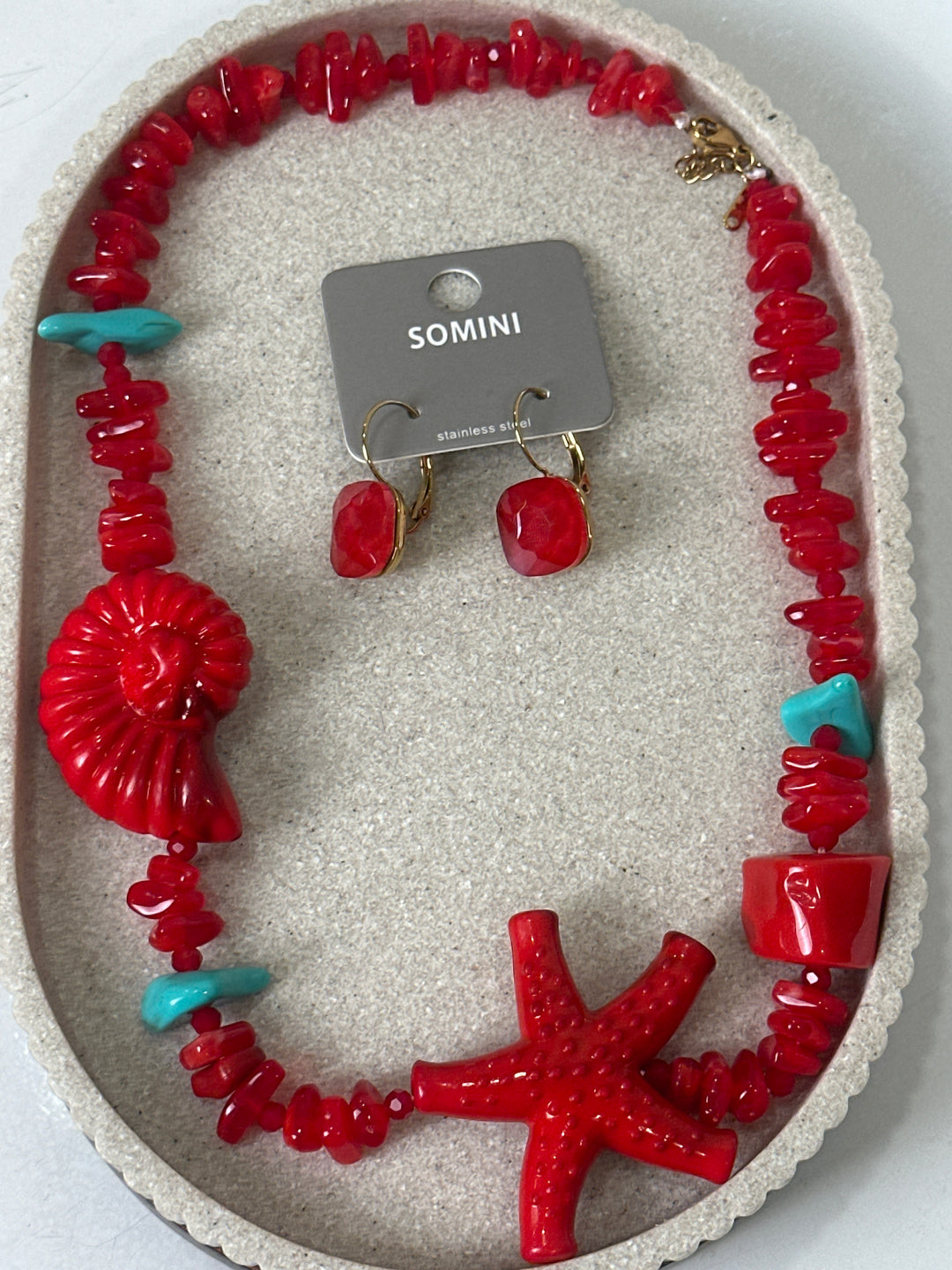 Set collier mer + boucles d’oreilles ROUGE
