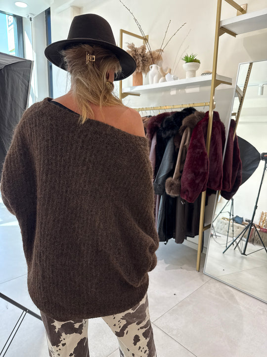 Pull maille choco col V JD6006