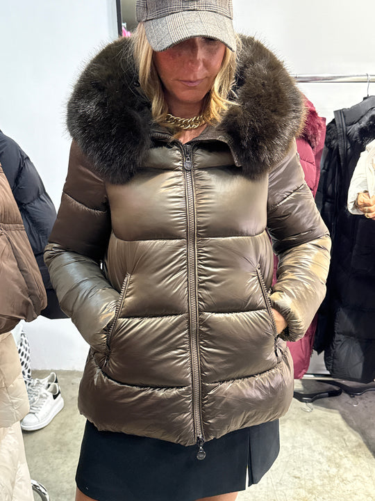 Doudoune court capuche choco