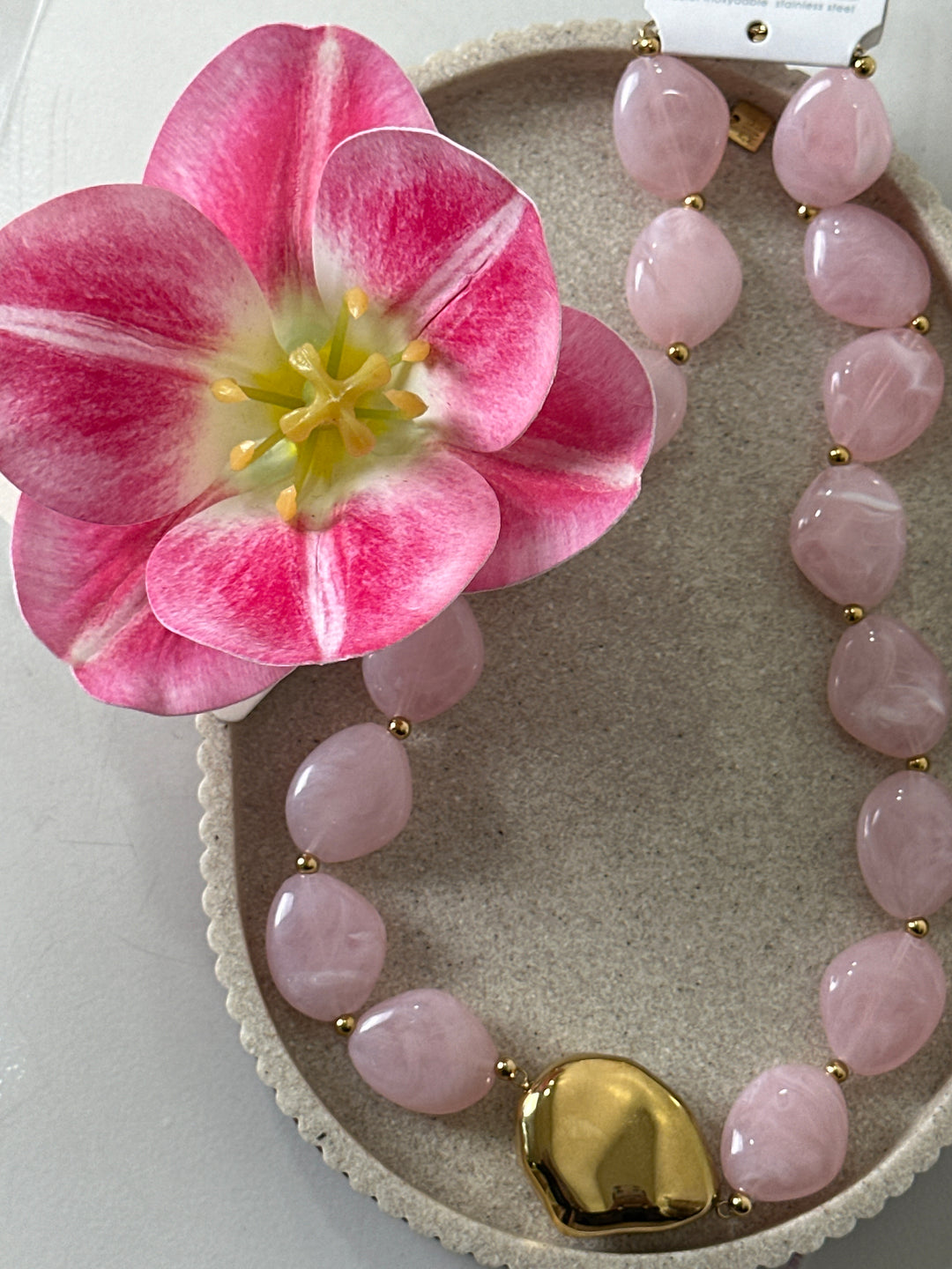 Set collier nacré + pince fleur ROSE