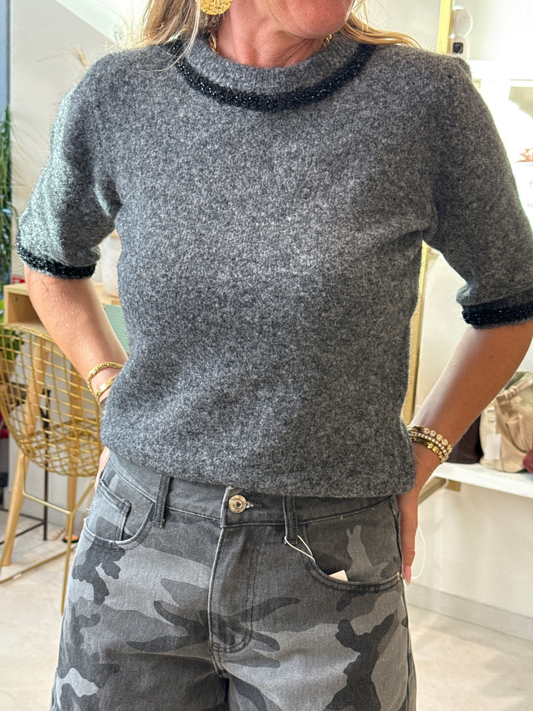 Pull Gris col strass 5602