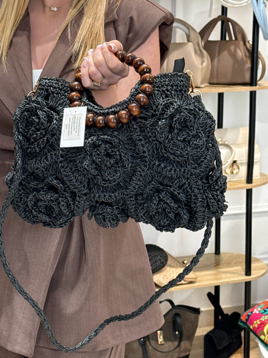 Sac paille tressé fleuri