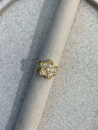 Bague anti stress fleur or et strass