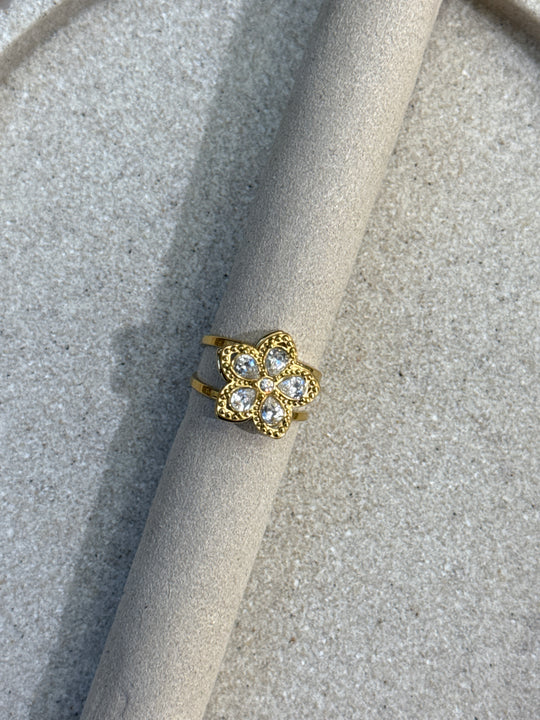 Bague anti stress fleur or et strass