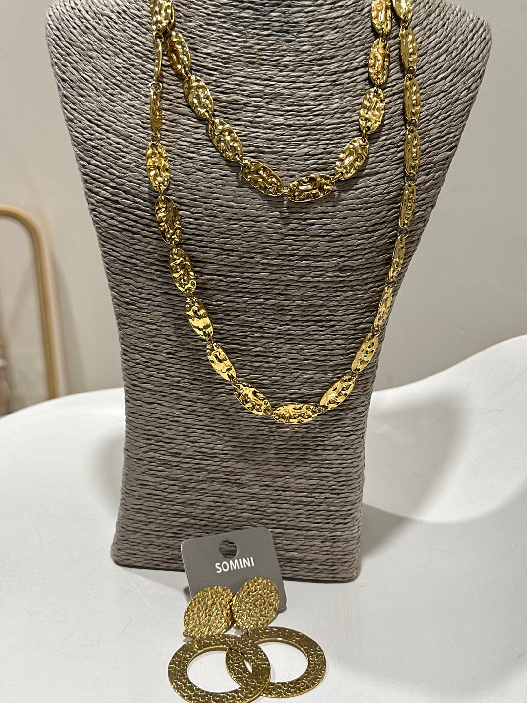 Set sautoir ovales martelés + boucles d’oreilles cercle