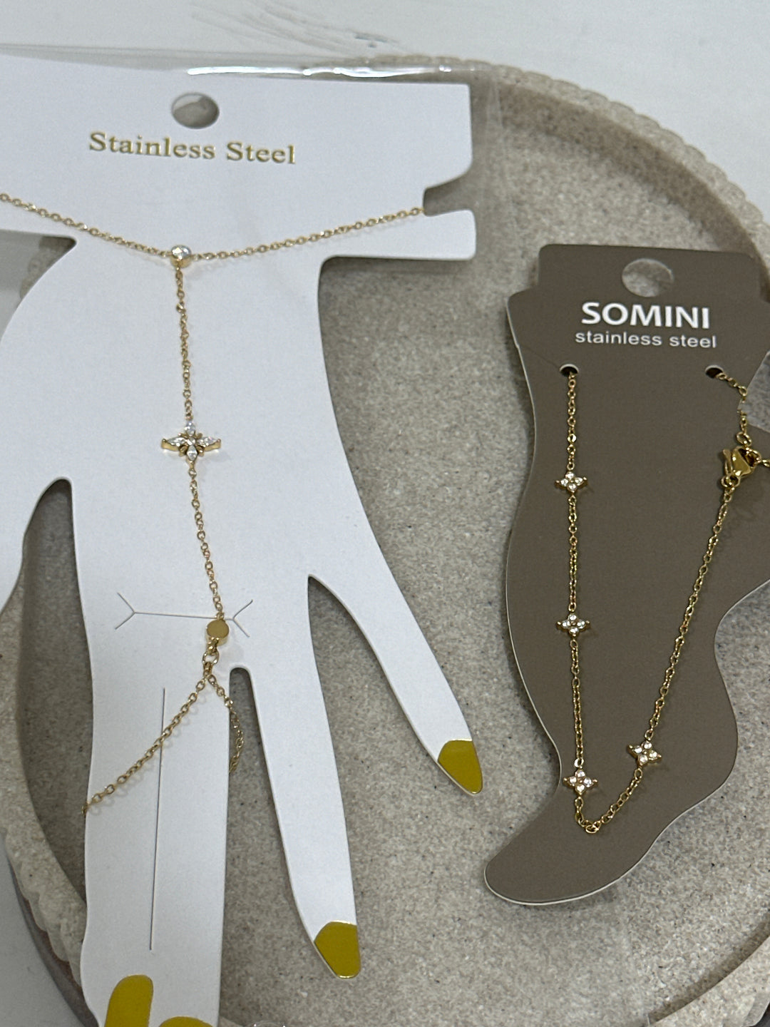 Set bijou main + chaîne pied strass