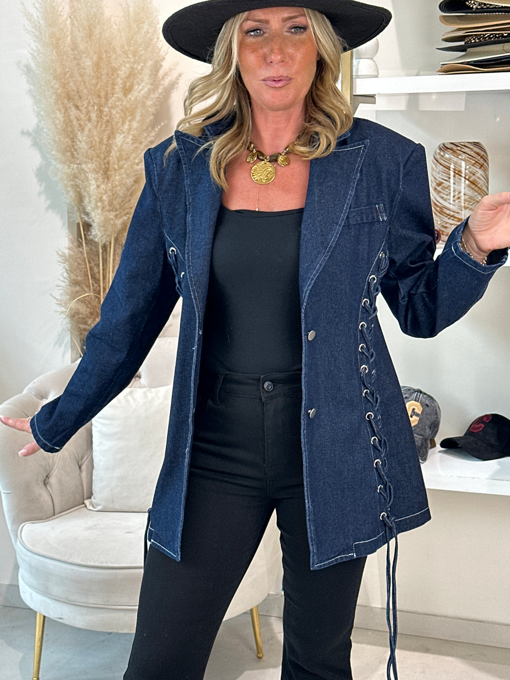 Veste jean brute avec laçage VJ10127
