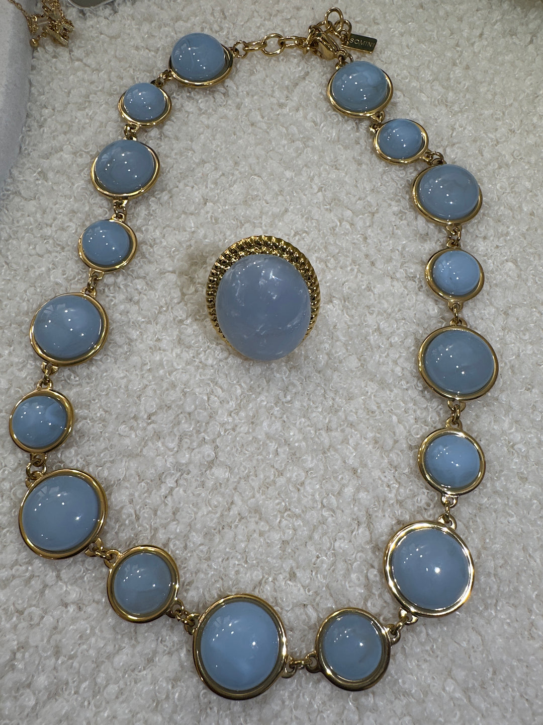 Set collier + bague nacré bleu