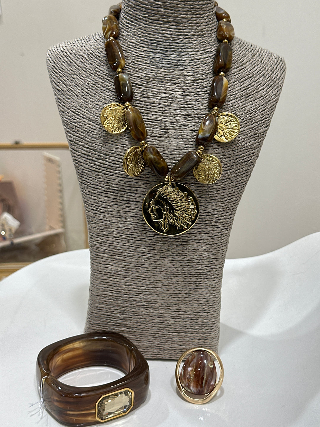 Set collier + manchette + bague MARRON