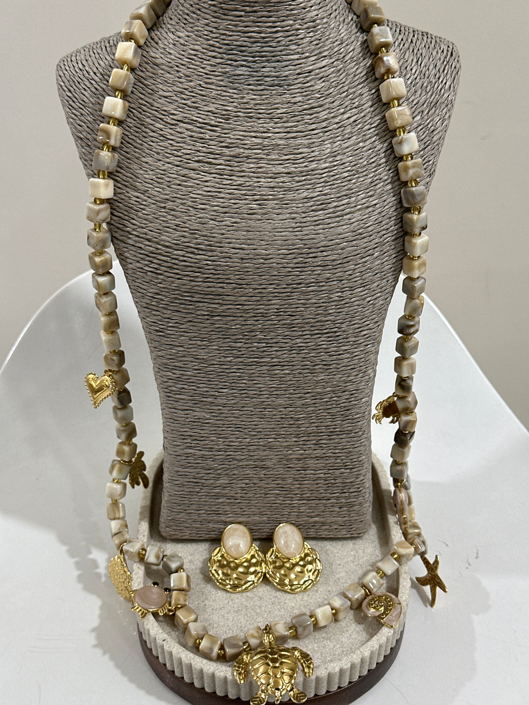 Set sautoir perle + boucles ecru