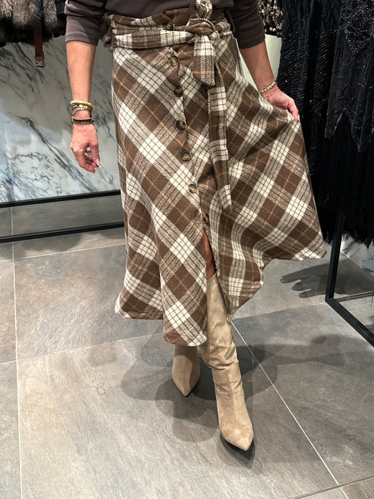 Jupe carreau boutons choco