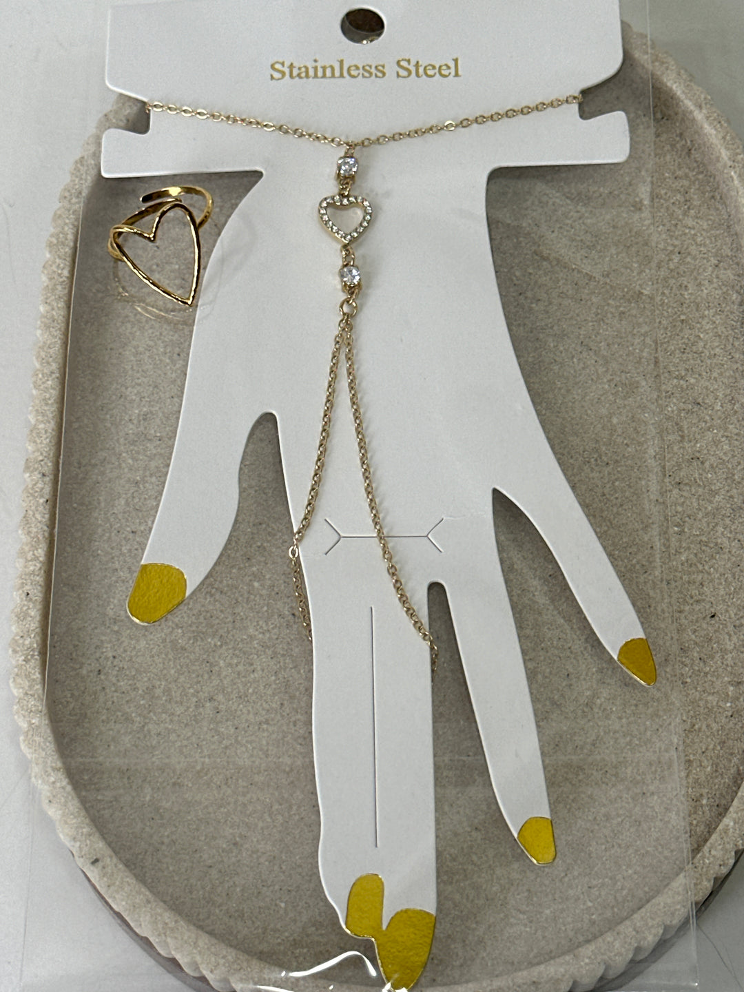 Set bijoux main cœur + bague coeur