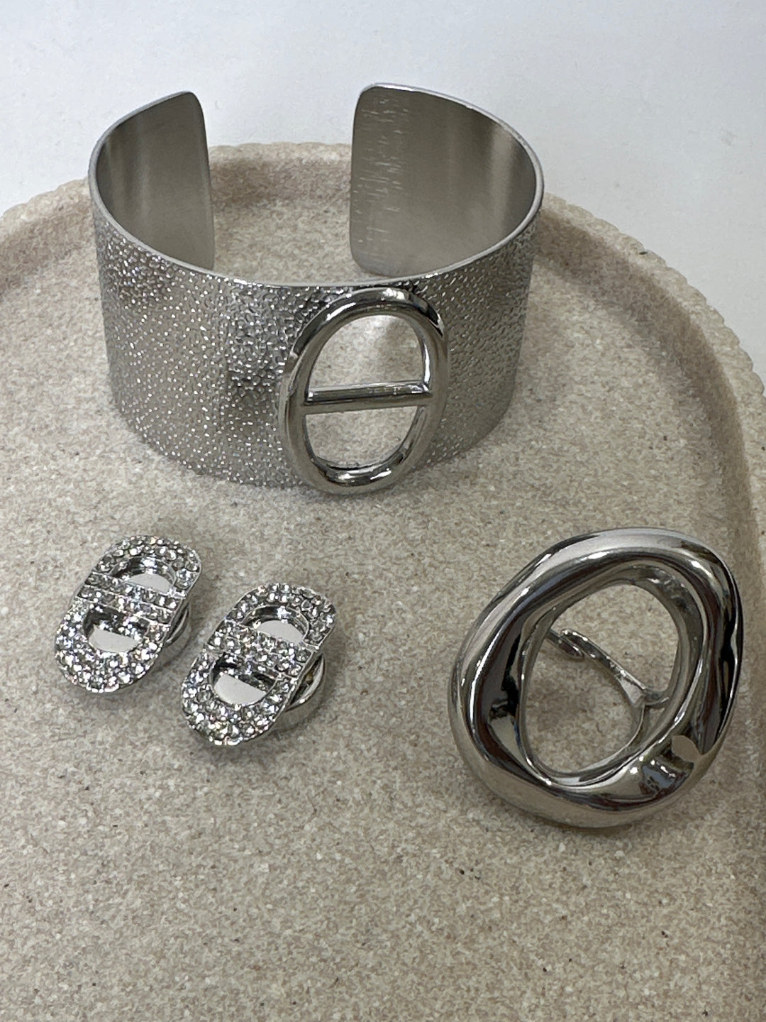 Set bijoux manches + manchette + bague ARGENT
