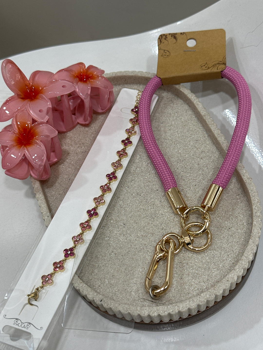 Set bracelet téléphone rose + pince + bracelet ROSE