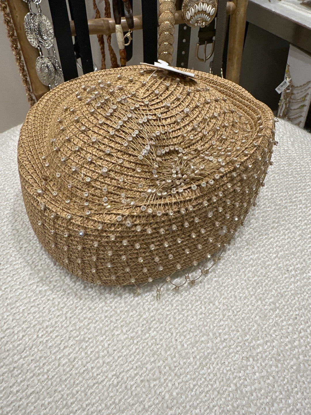 Chapeau rond en paille strass 576 CAMEL