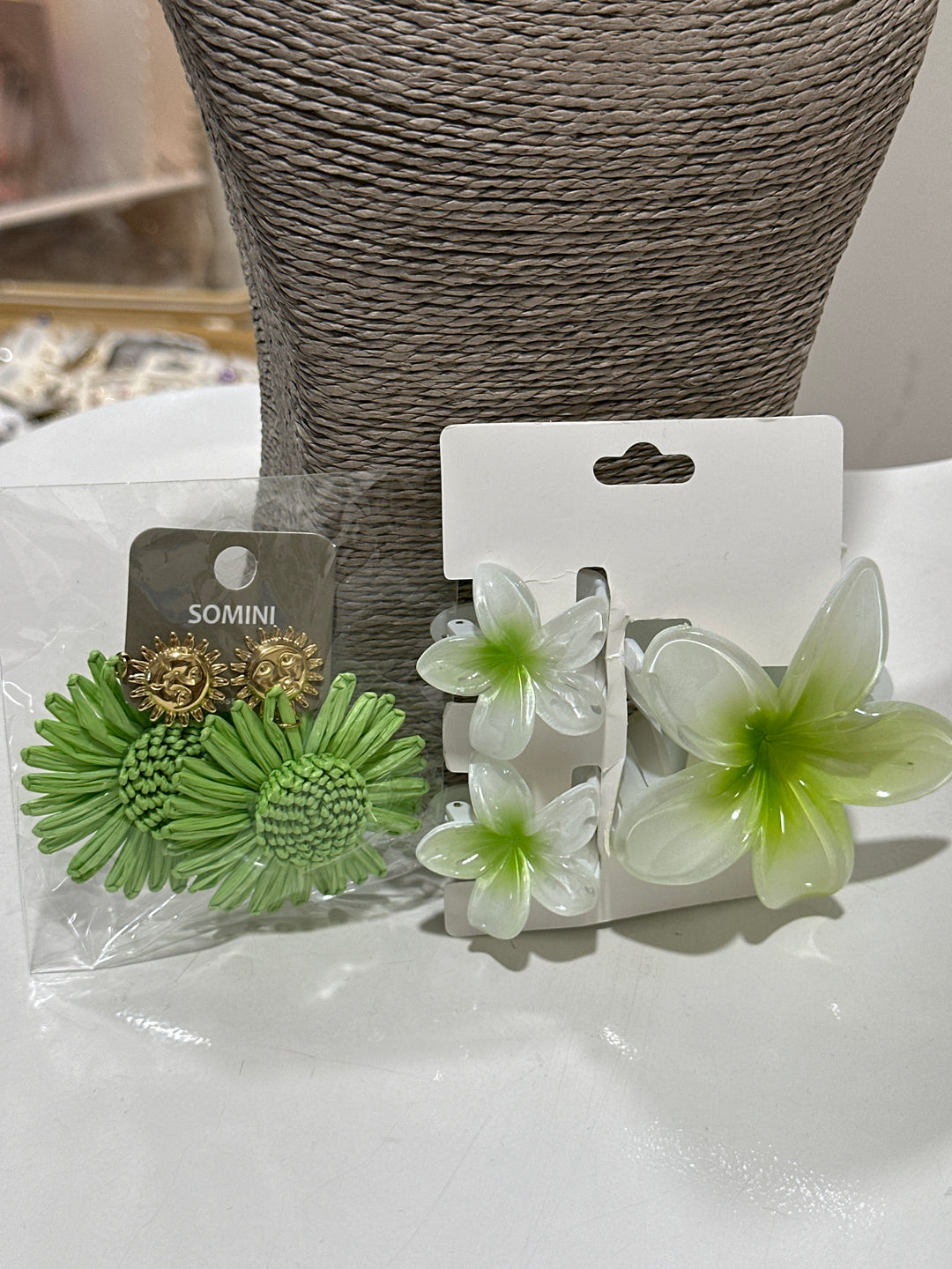 Set pinces fleurs + boucles d’oreilles VERT