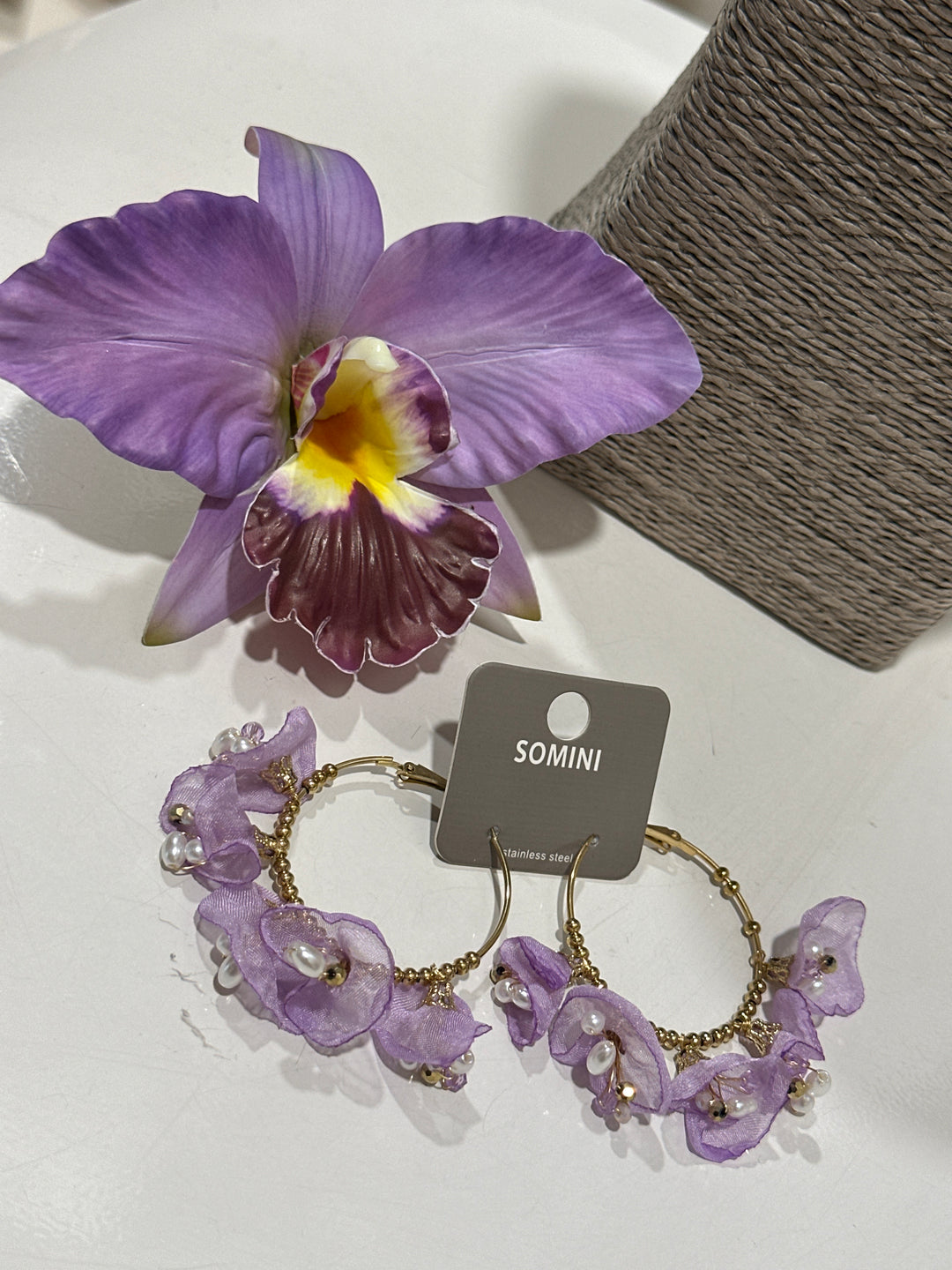 Set boucles d’oreilles + pince fleur VIOLET