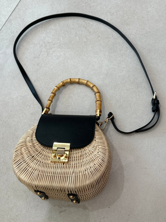Sac paille similicuir noir