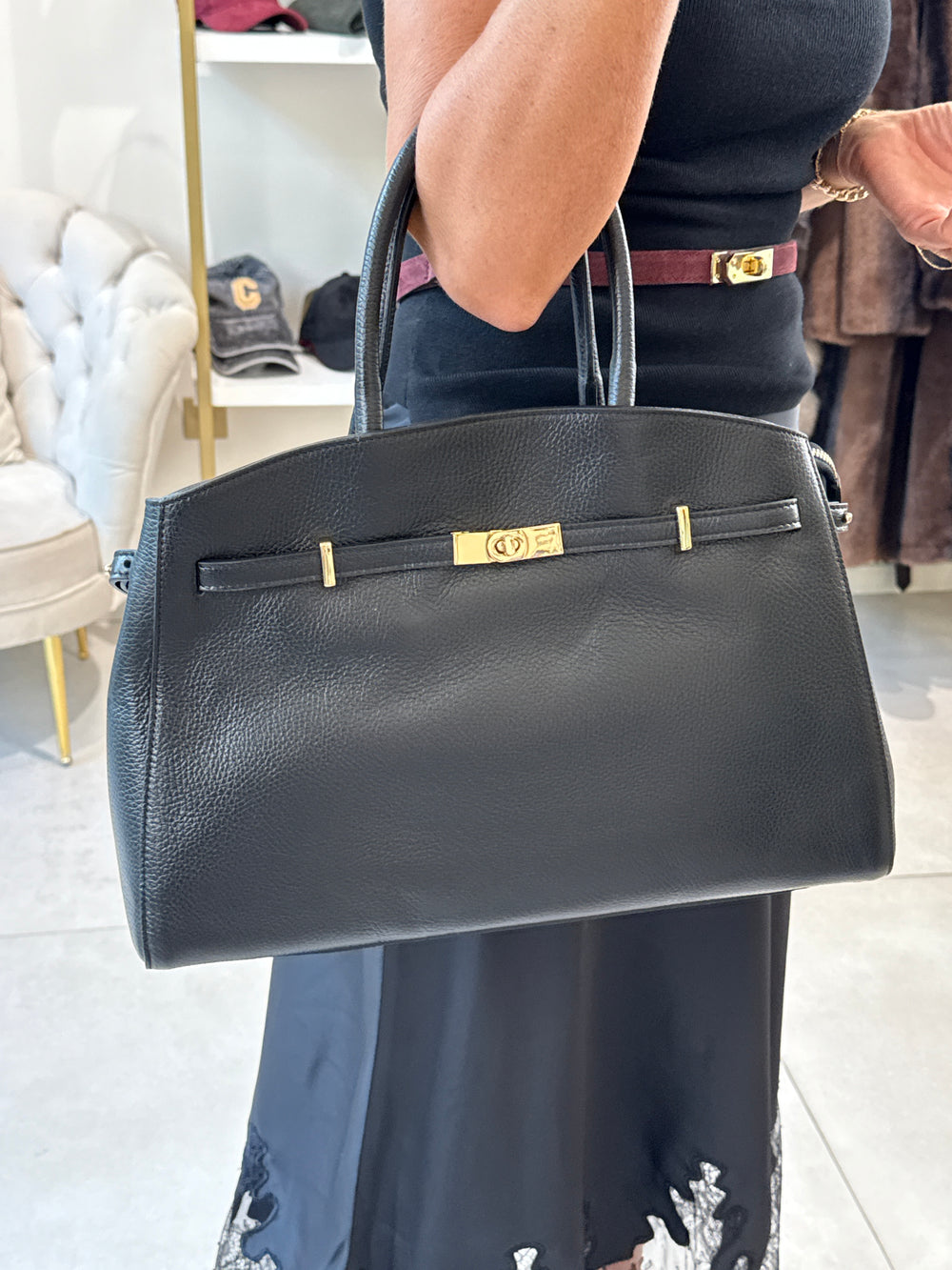 Sac cuir boucle or