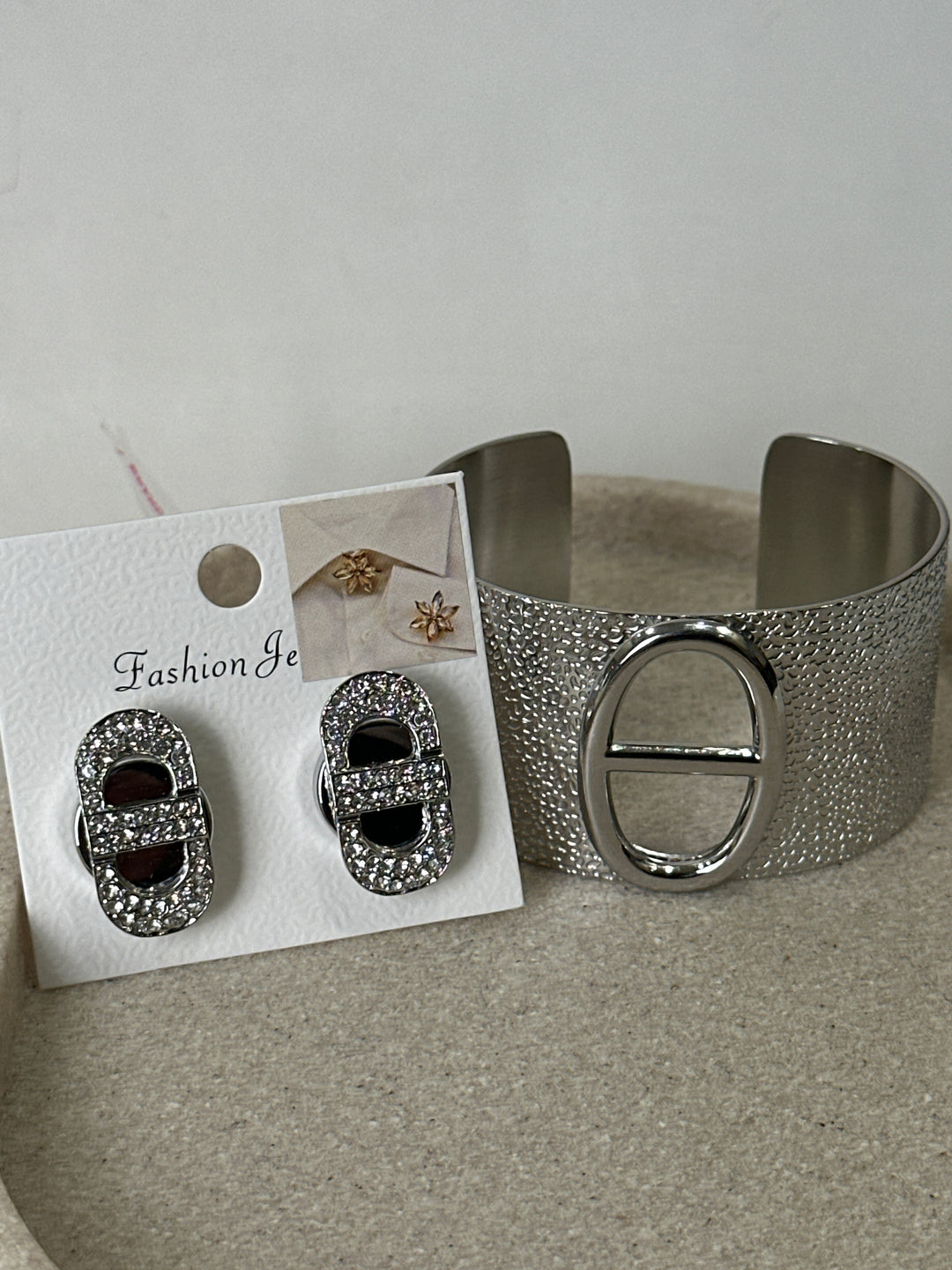 Set manchette + broche boutons argenté