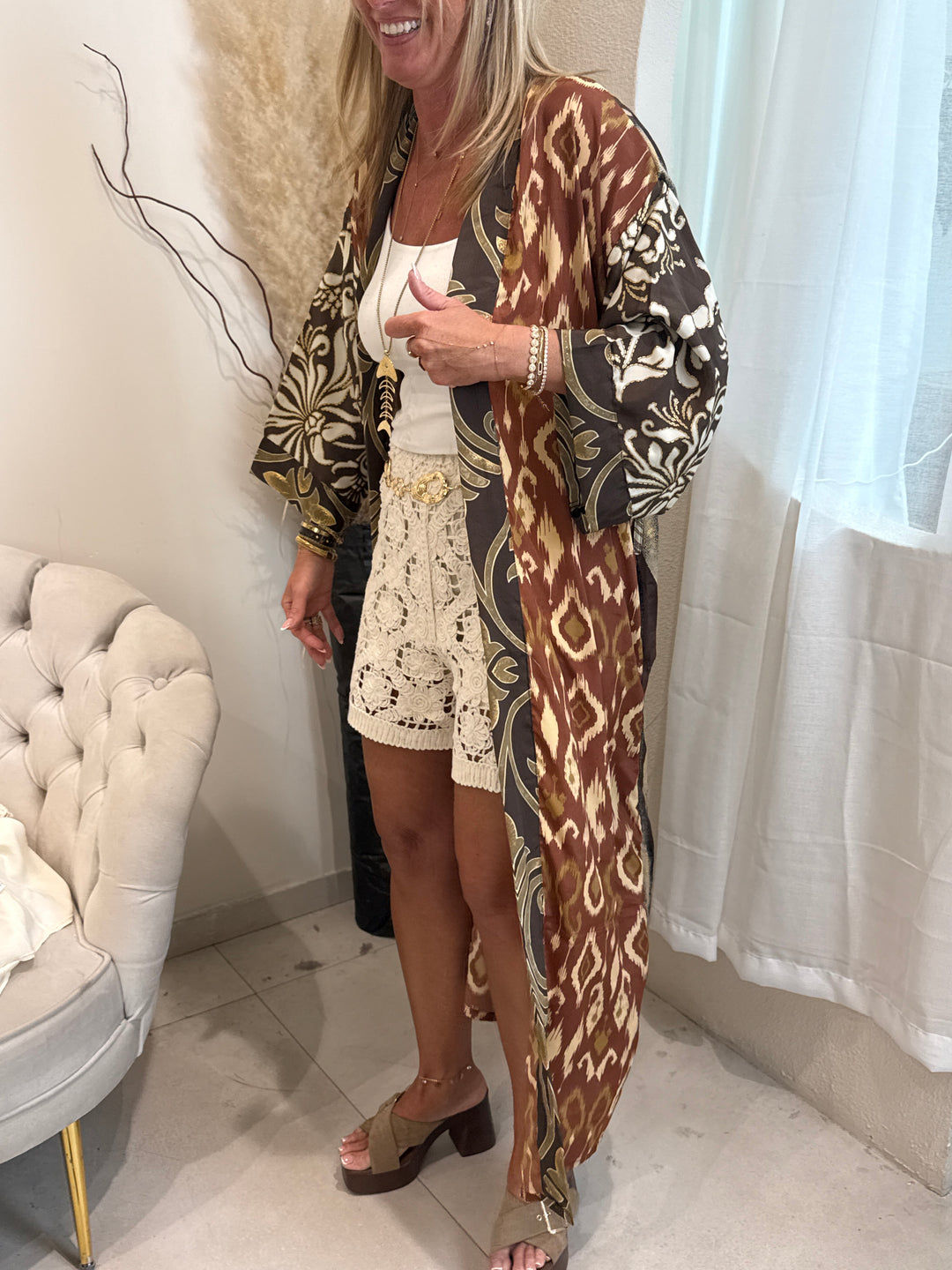 Kimono imprimée brun