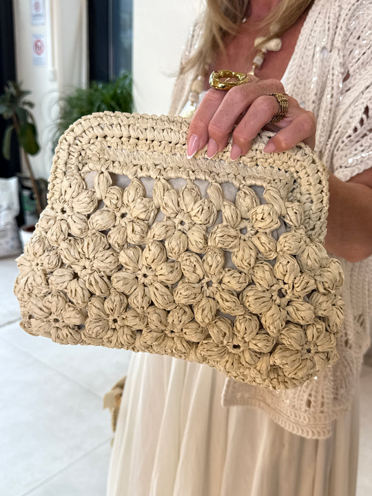 Sac paille fleur BEIGE 456-4