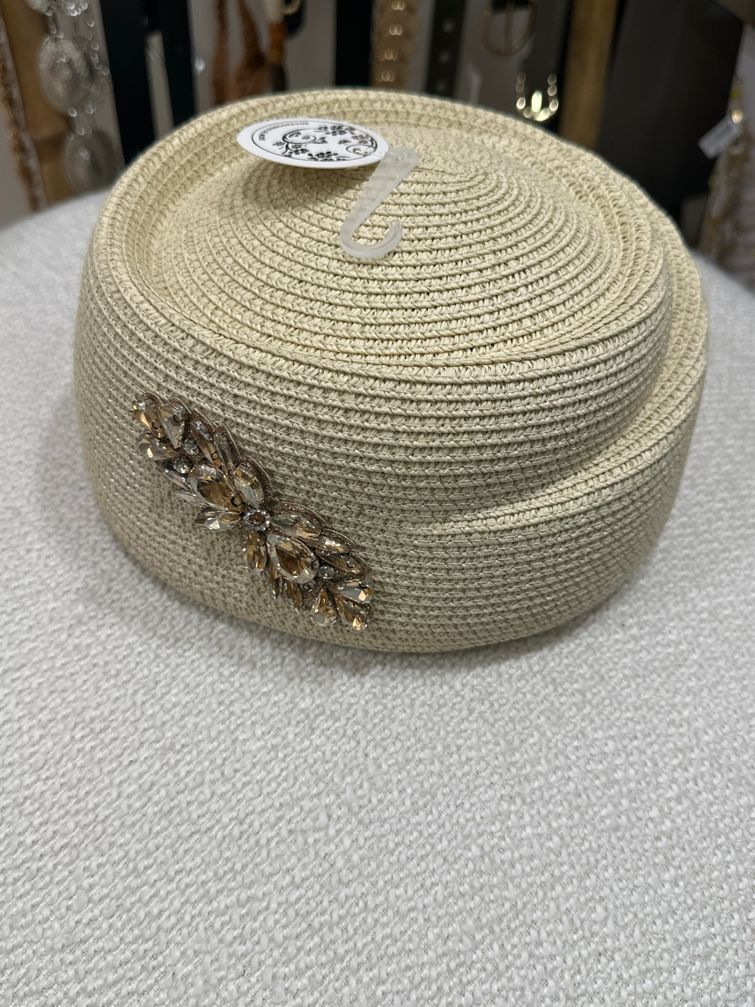 Chapeau rond en paille strass 464 BEIGE
