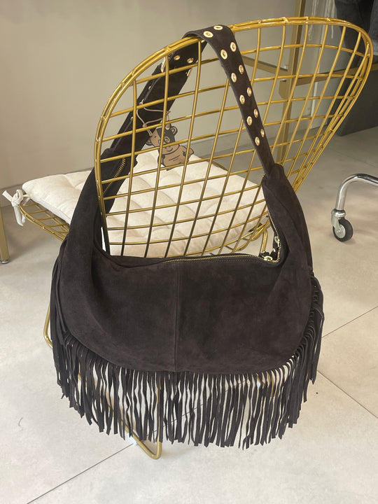 Sac cuir franges anse clous 6767 choco