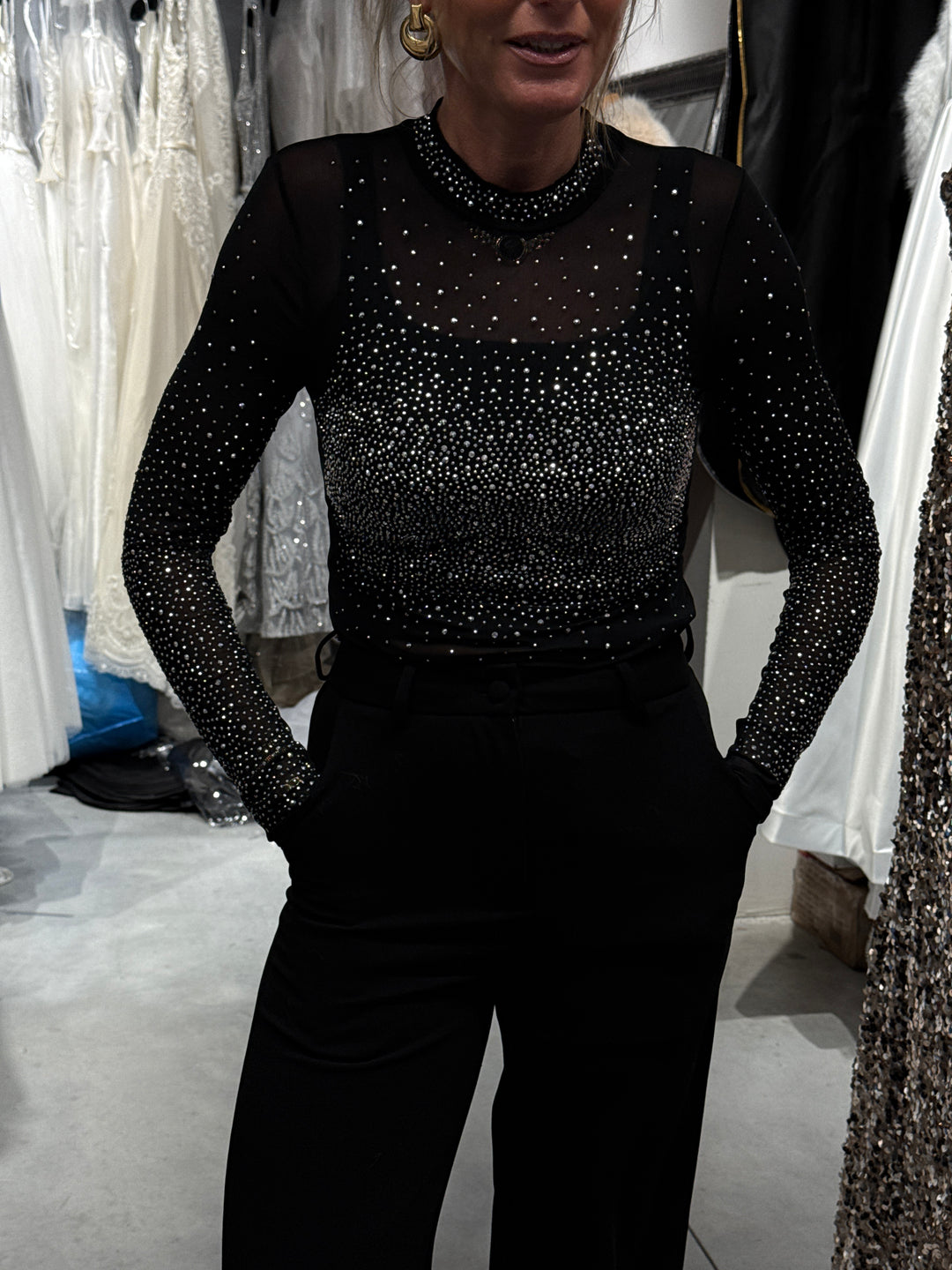 Body voile strass Noir MM02