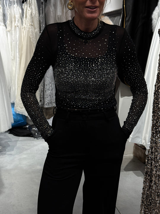Body voile strass Noir MM02