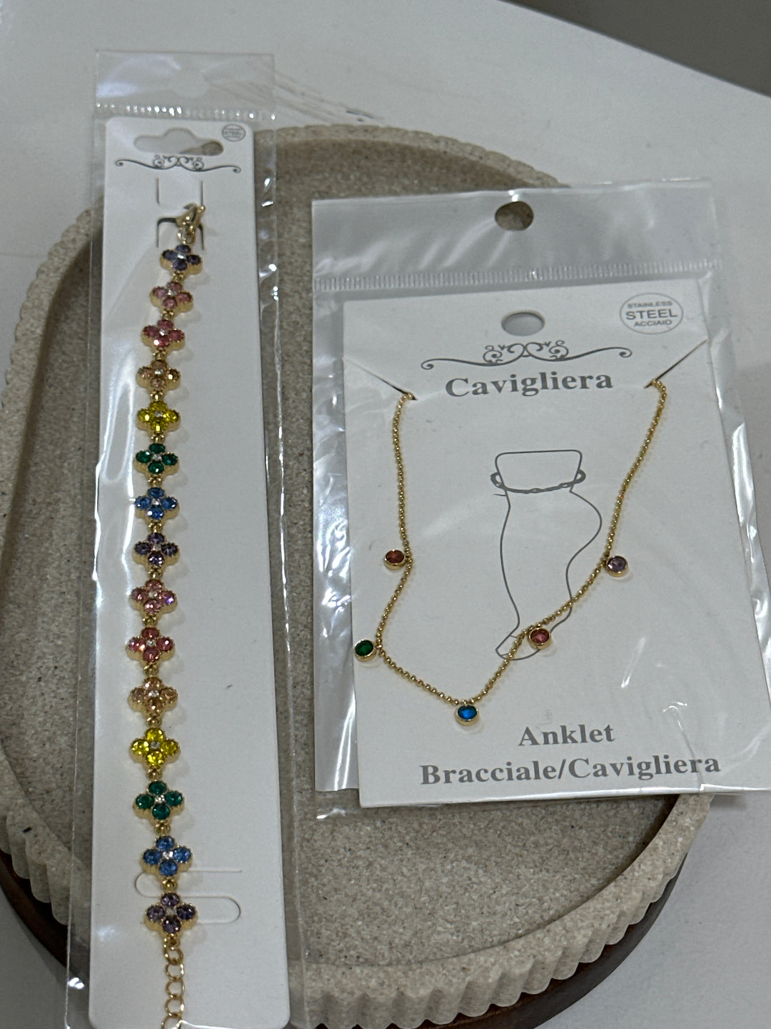 Set bracelet trèfle multi couleur + bijou pied