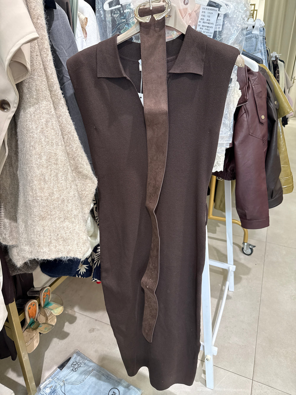 Robe maille épaulette ceinture 5626 choco