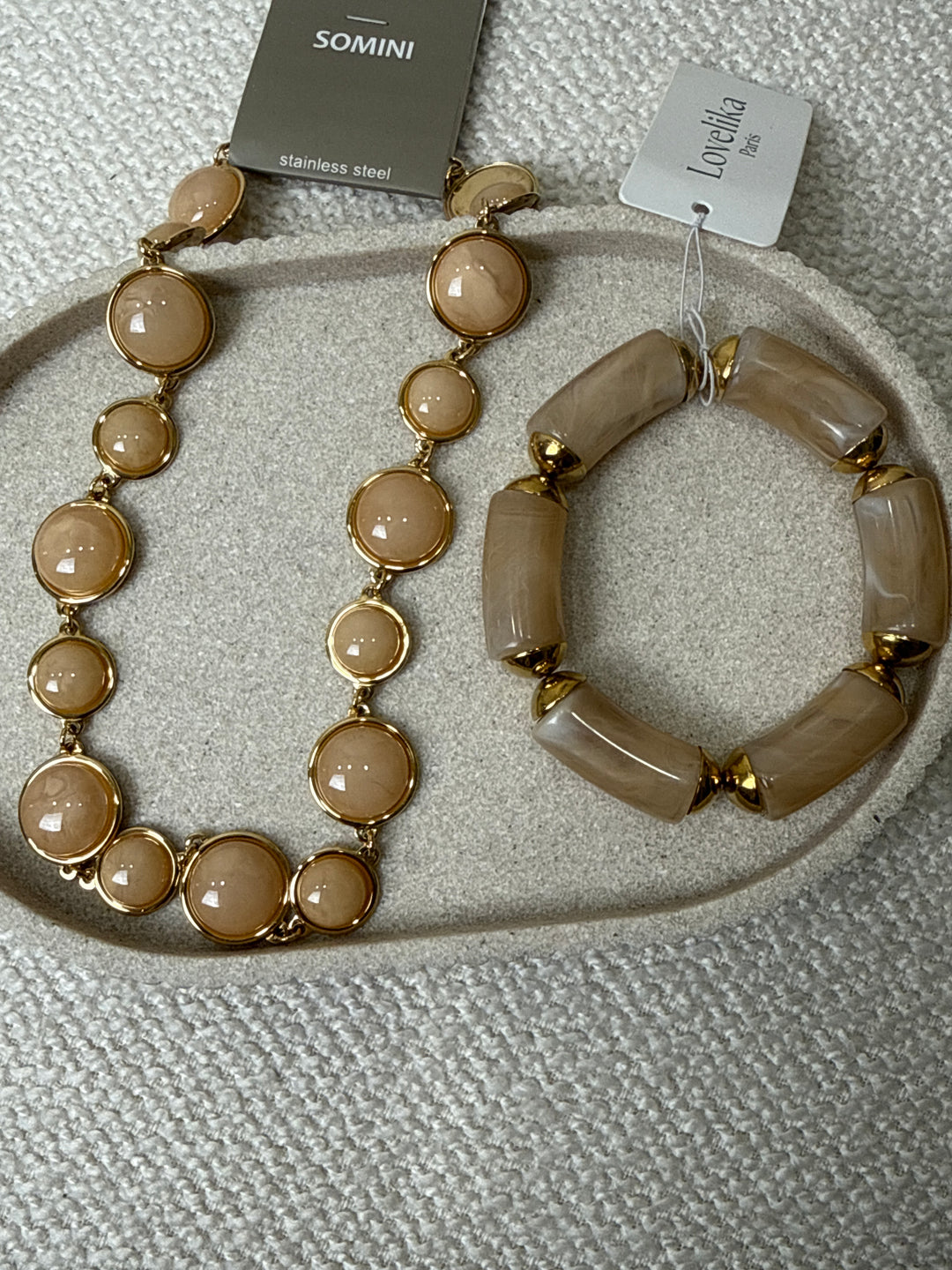 Set collier beige + bracelet taupe