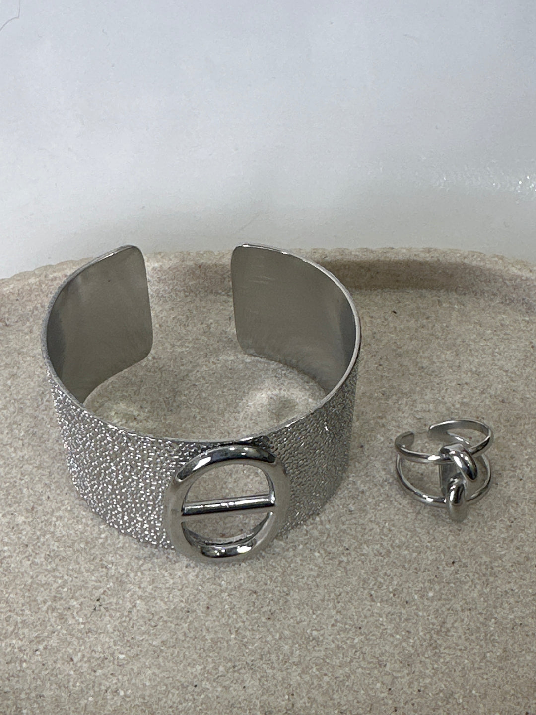 Set manchettes + bague tressée argent