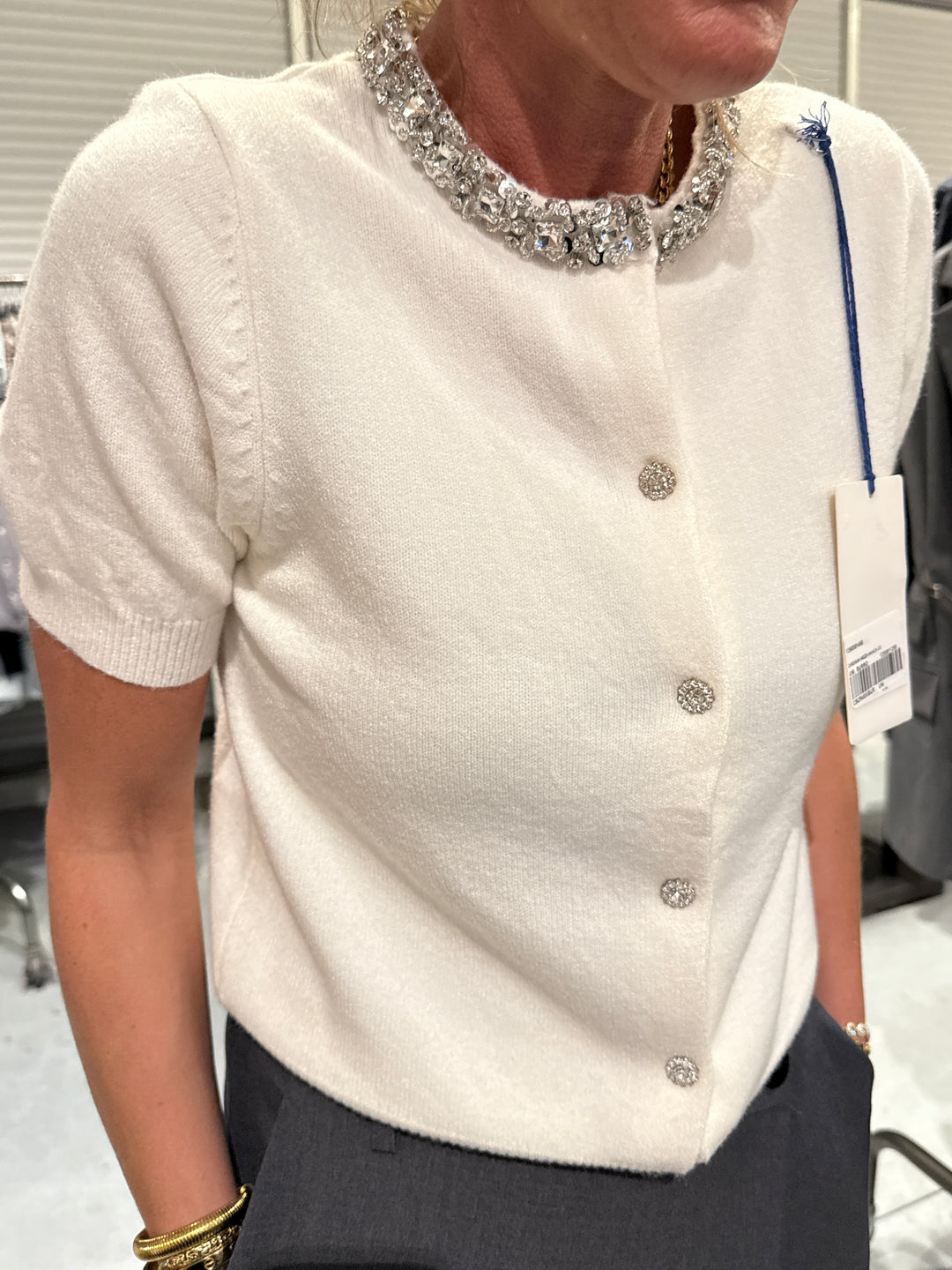 Gilet manche court col strass 88365