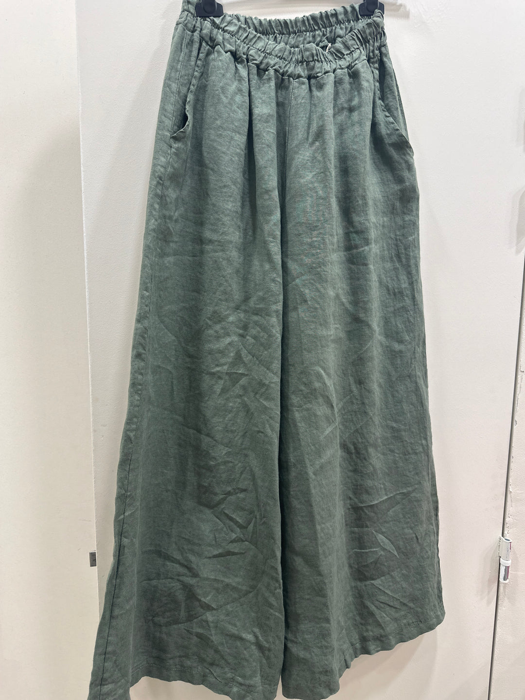 Pantalon lin palazzo kaki