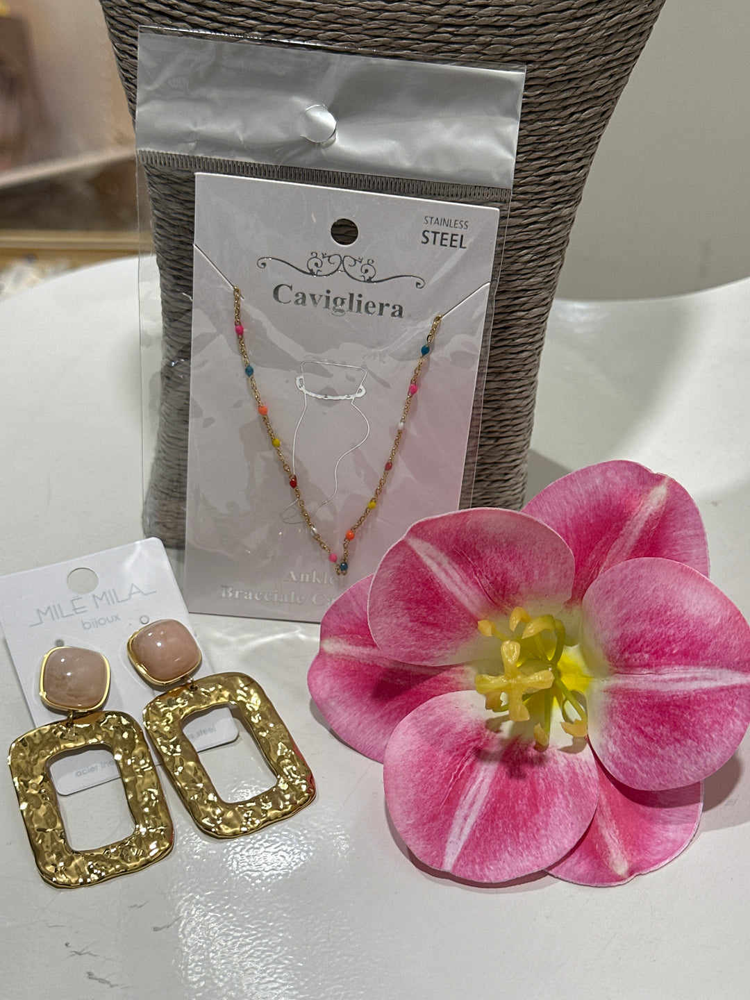 Set boucles d’oreilles rectangle + pince + bijou pied
