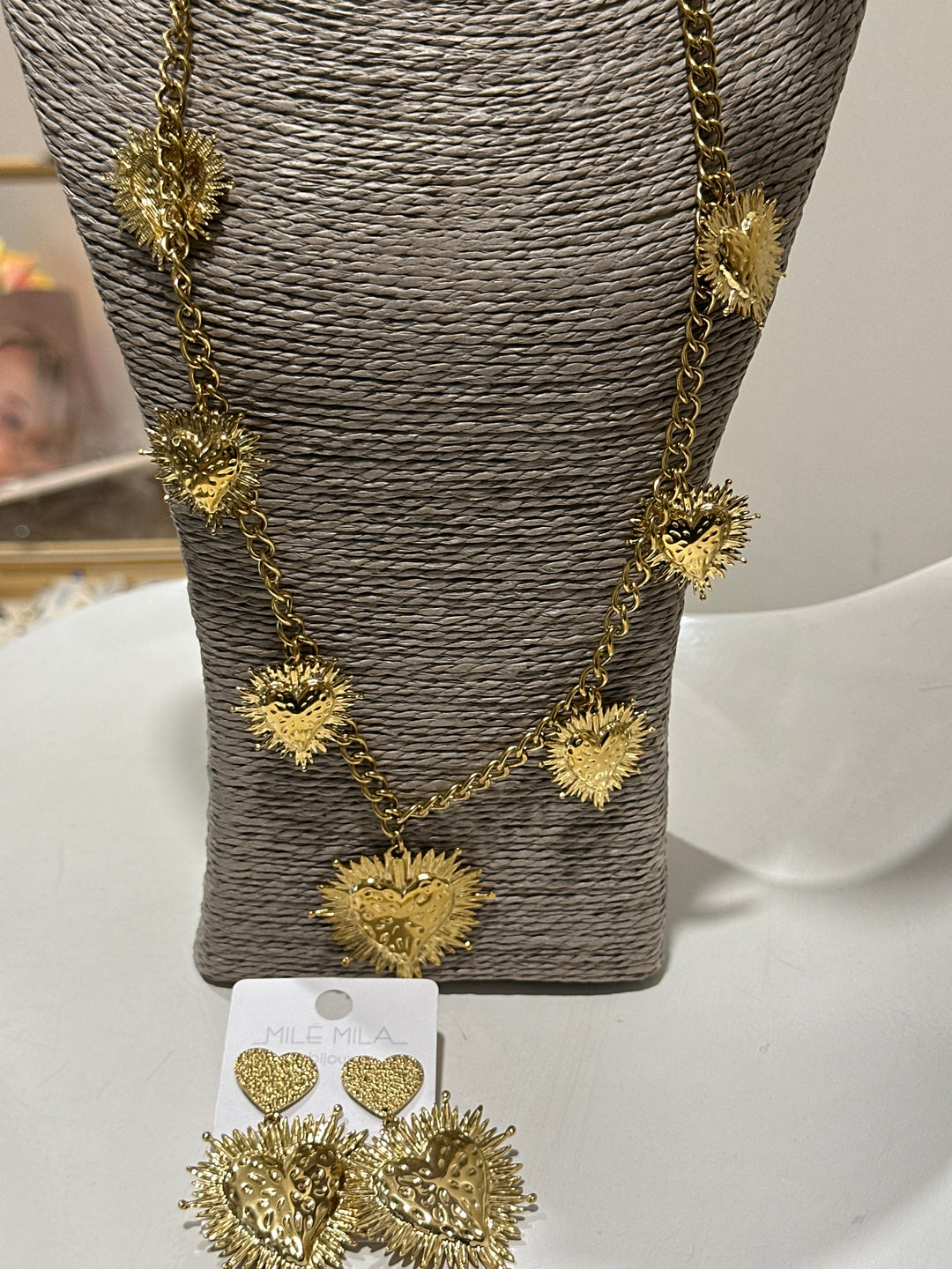 Set sautoir multi cœurs + boucles d’oreilles