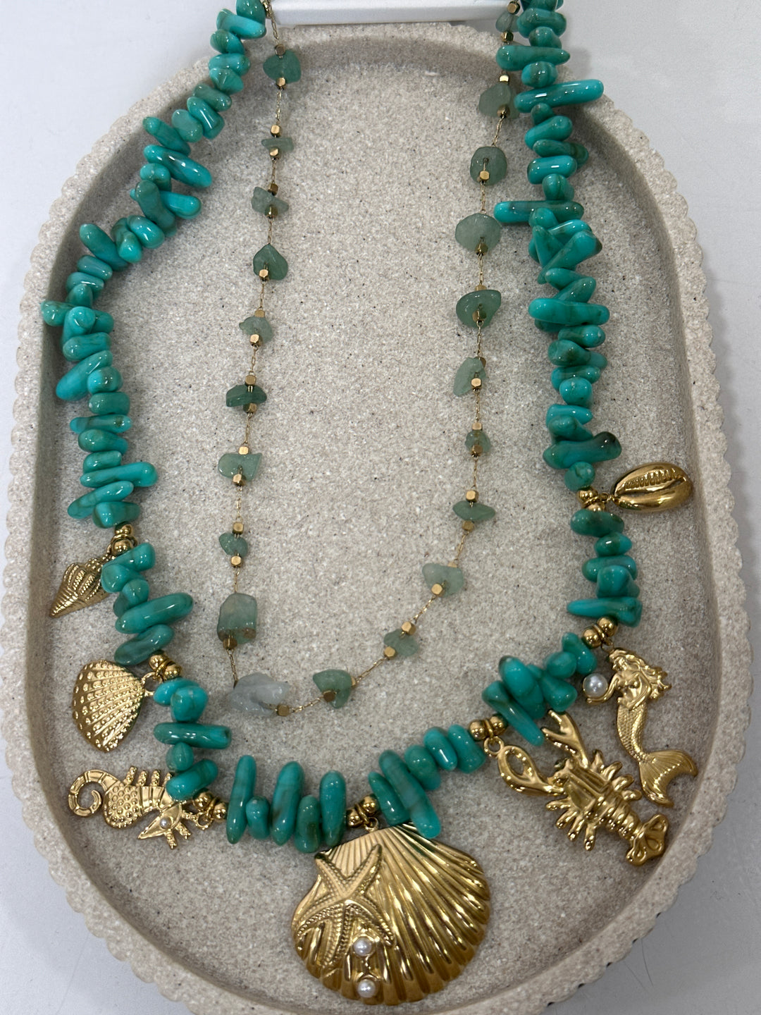Set 2 colliers perles turquoise