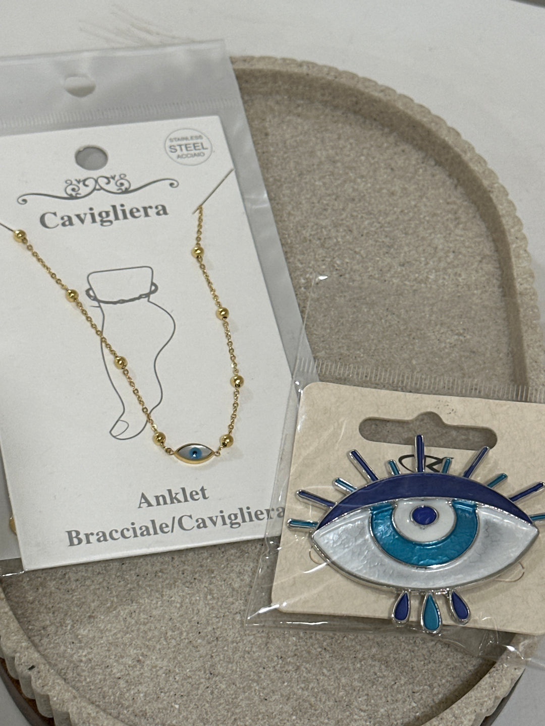 Set bijou pied + broche oeil