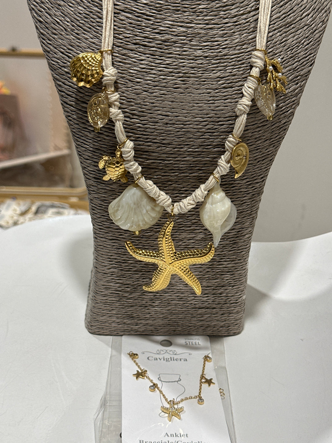 Set collier gros pendentif + bijou pied étoiles