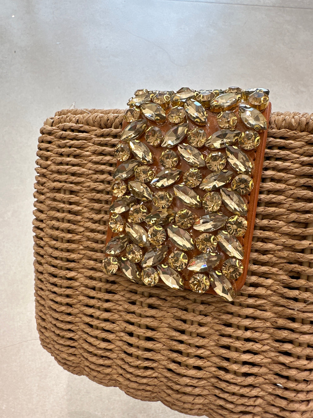 Sac paille strass camel