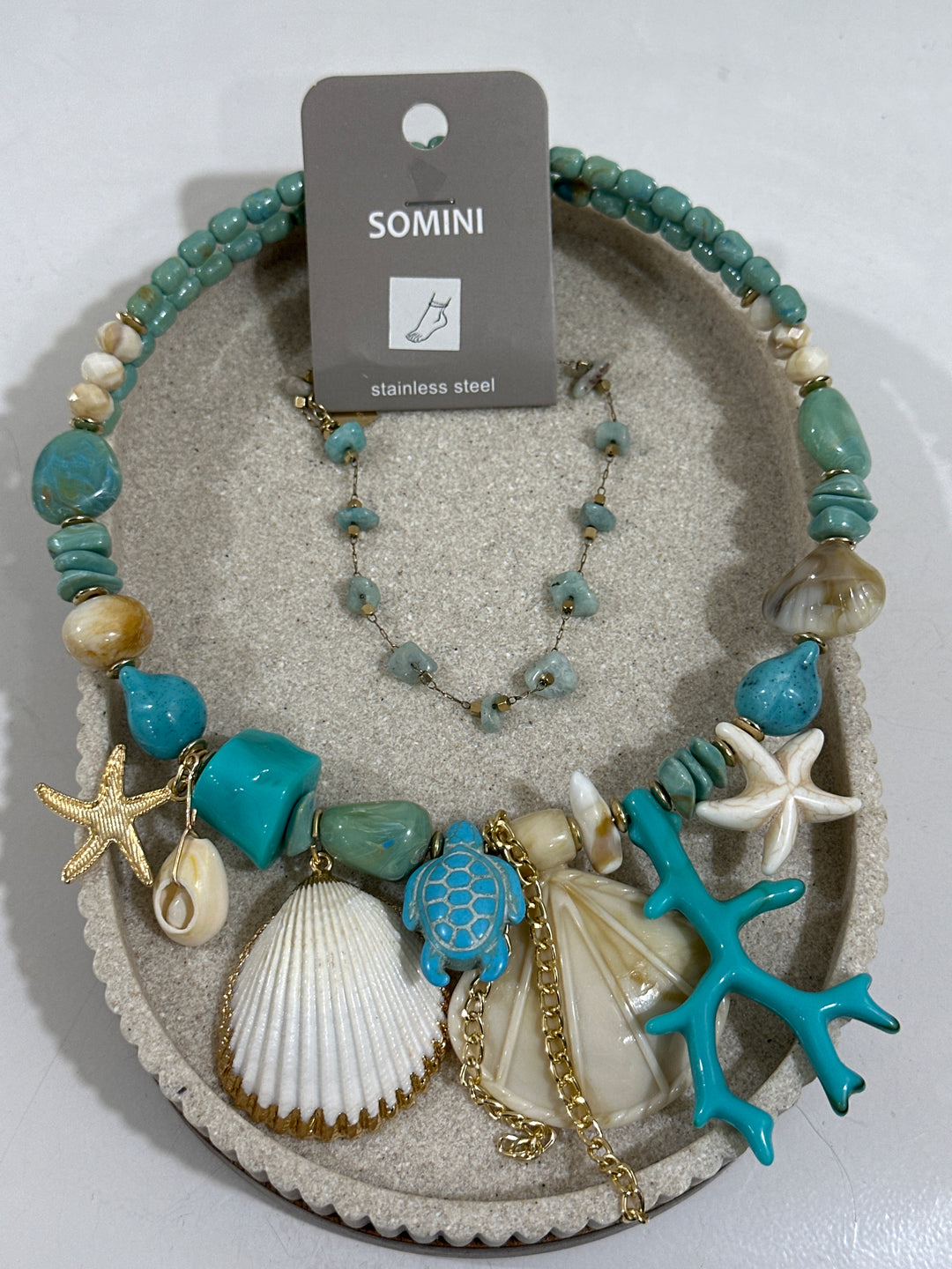 Set collier turquoise + bijoux pied