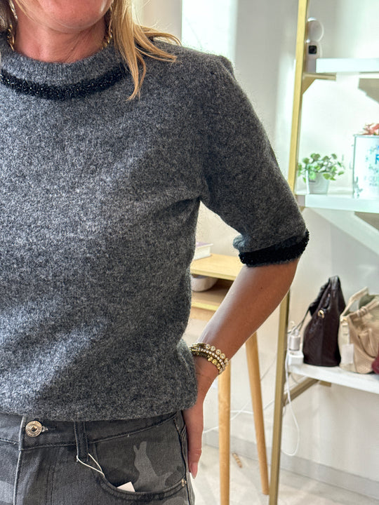 Pull Gris col strass 5602