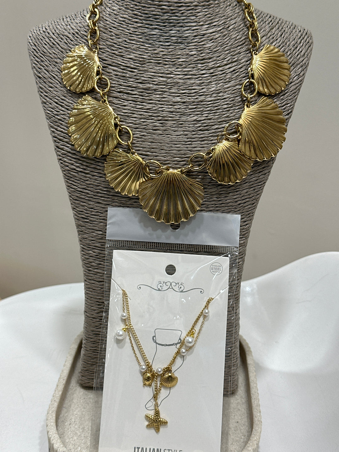 Set collier coquillage + bijou pied or