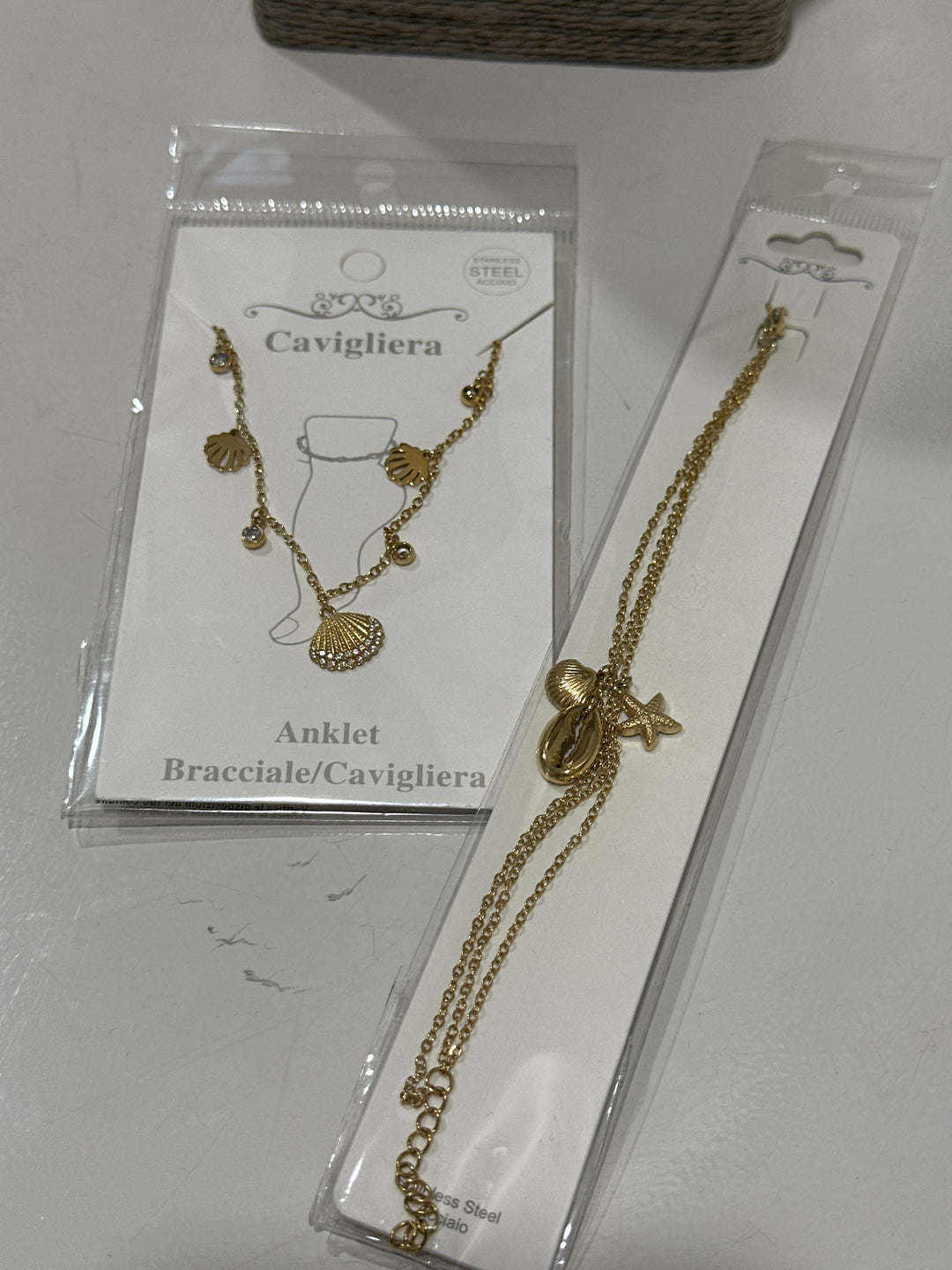 Set bijou pied coquillage + bracelet coquillage or