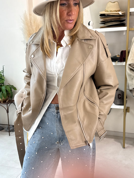 Veste similicuir loose beige PU828