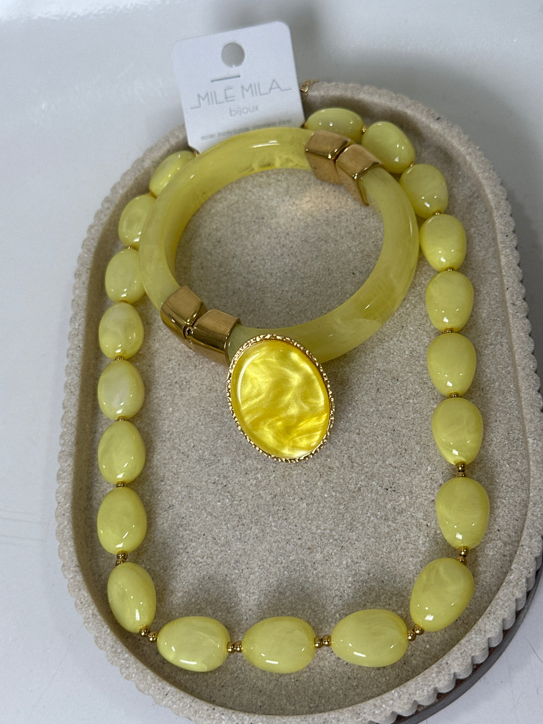 Set collier perle + bague + manchette JAUNE