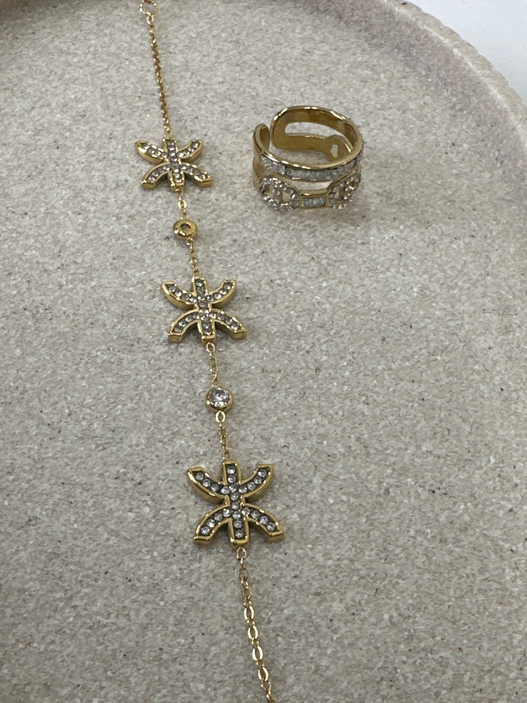 Set bracelet strass + bague 2 niveau
