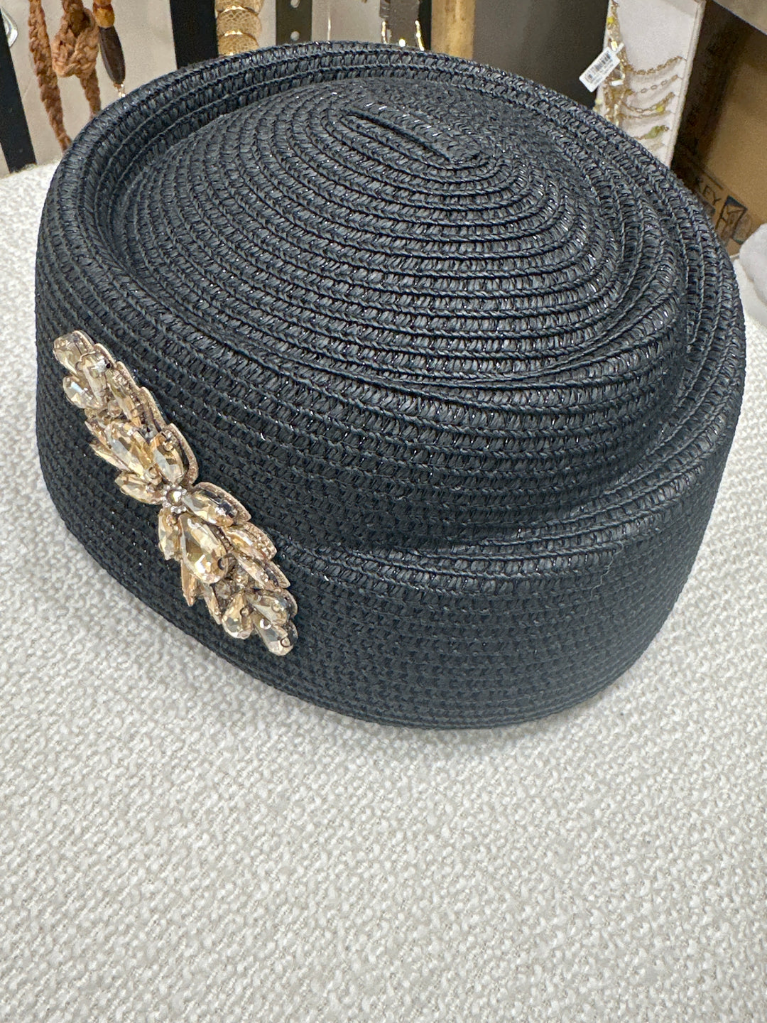Chapeau rond en paille strass 464 NOIR
